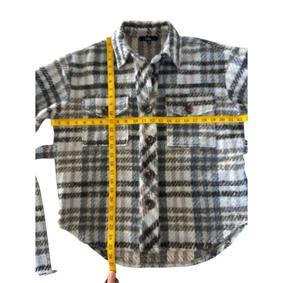 Lulus Women's Seasonal Moves Plaid Collared Belted Shacket Blue Grey XS NWOT - Picture 7 of 9